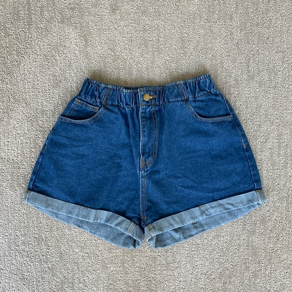 Shein High Waisted Dark Blue Denim Jean Shorts